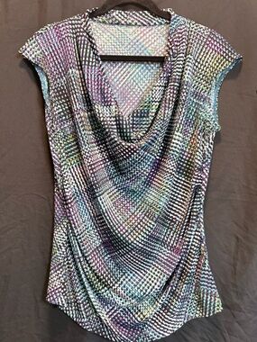 Worthington Multi-Color Cowl Neck Cap Sleeve Top